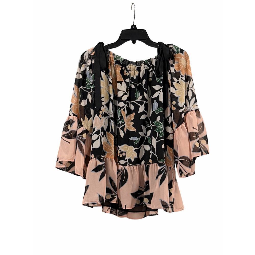 Loft Flowy Off Shoulder Floral Blouse Lined Bell Sleeve Spring Large